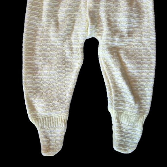 Vintage Pastel Yellow Knit Footed Romper With Swans 12 M - Picture 3 of 6